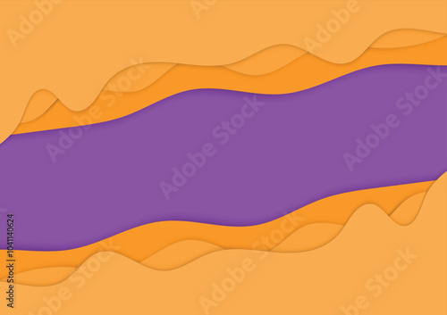 abstract orange waves and purple stripe paper cut-out background