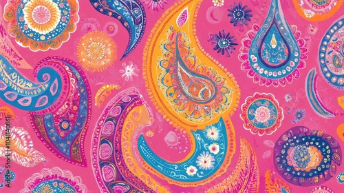 Paisley pattern in vibrant colors for textile design suitable for wraps cushions and coloring activities