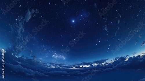 Panorama night blue sky and star background in a 3D cartoon rendering Endless repeating texture of the starry sky with grain and selected white balance