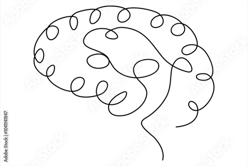 Continuous one line drawing of human brain hand drawn minimalism style isolated on white background
