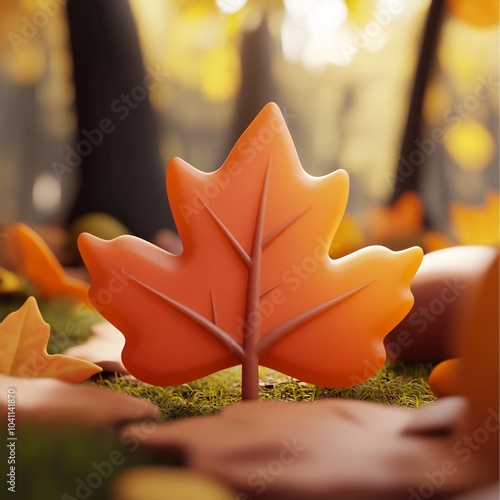 3D Fall Foliage Icon: Vibrant Autumn Leaves Illustration Logo