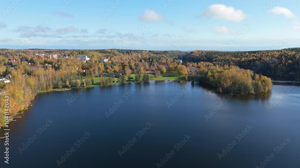 Drone rotating and recealing a residential area in Kaukajärvi, Tampere, Finland. Autumn colors Drone rotating and recealing a residential area in Kaukajärvi, Tampere, Finland. Autumn colors