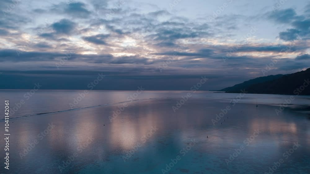Scenic Sunrise At Opunohu Bay On The Island Of Moorea, Tahiti - Drone Shot Scenic Sunrise At Opunohu Bay On The Island Of Moorea, Tahiti - Drone Shot