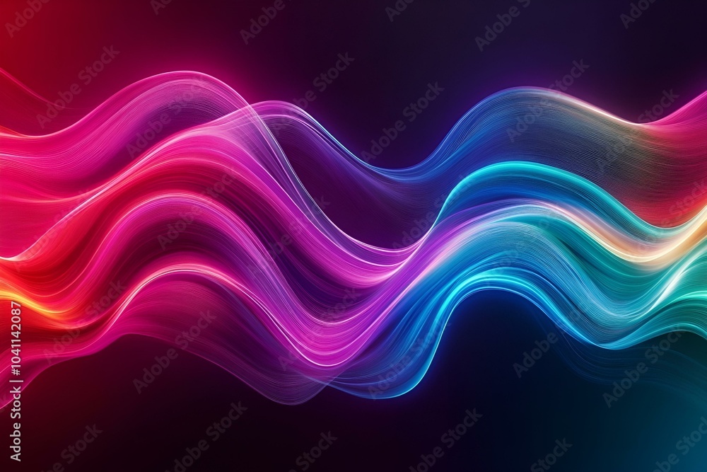 Obraz premium Waves of light flowing across the screen Blend together perfectly The design feels dynamic. With colors that change and flow.