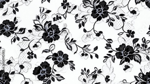 Black lace design featuring floral elements on a white backdrop Lace texture pattern