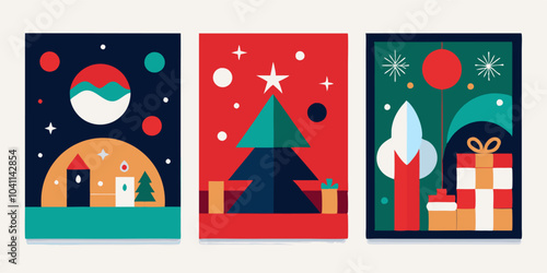 Geometric christmas designs for holiday cards and festive decorations