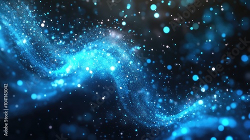 Abstract background featuring luminous particles a digital wave and sparkling blue elements Elegant blue floating particles illuminated by light 3D rendering photo