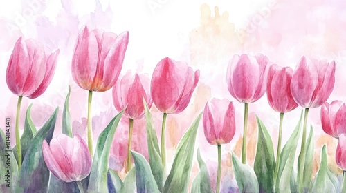 Wallpaper Mural Pink tulips in watercolor during spring Torontodigital.ca