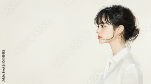 Timeless elegance, woman in white shirt with striking red lipstick elegant