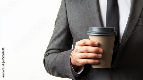 Man in suit enjoys coffee, a glimpse into the professional world and coffee break culture