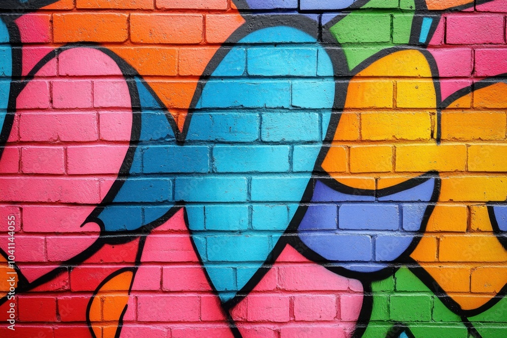 Close-up of graffiti on a brick wall, showcasing urban art and street culture, with vibrant colors and bold designs, ideal for city life and contemporary art themes Close-up of graffiti on a brick wall, showcasing urban art and street culture, with vibrant colors and bold designs, ideal for city life and contemporary art themes