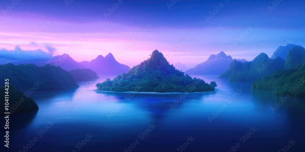 Frades Island in a serene bay setting, Serene bay landscape with islands Frades Island in a serene bay setting, Serene bay landscape with islands