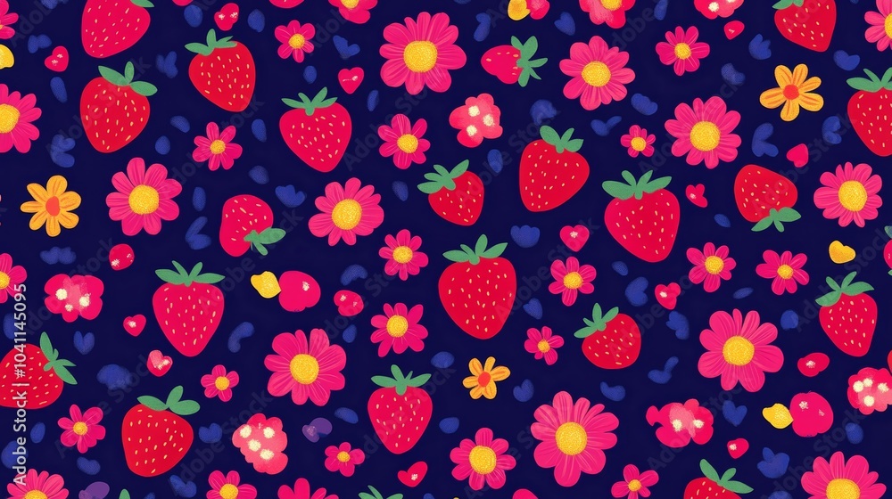 Juicy strawberries pattern, a refreshing blue background design vibrant Juicy strawberries pattern, a refreshing blue background design vibrant