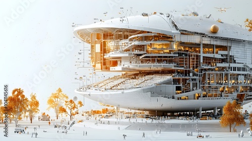 This detailed cross sectional showcases the comprehensive layout and design of a modern multipurpose stadium facility including the seating areas VIP boxes