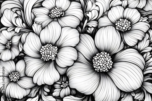 Delightful handdrawn coloring page with intricate flowers and swirls appealing to both kids and adults who love exploring creative coloring opportunities and detailed designs