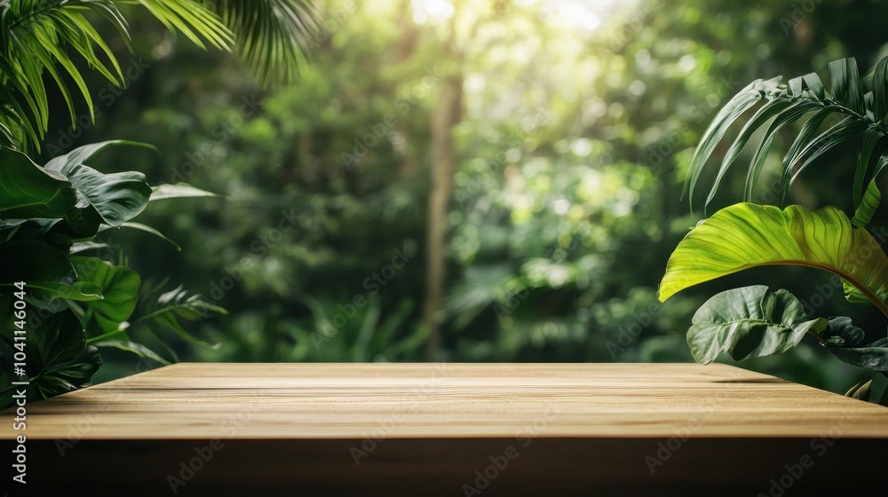Wooden Table in a Lush Jungle Wooden Table in a Lush Jungle