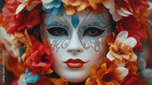 city carnival mask. A Close-Up of Elegance and Mystery Amidst Festive Splendor.