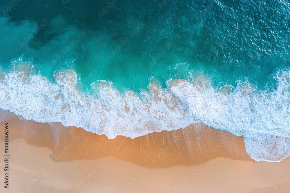 Aerial View of Ocean Waves Crashing on Sandy Beach Aerial View of Ocean Waves Crashing on Sandy Beach