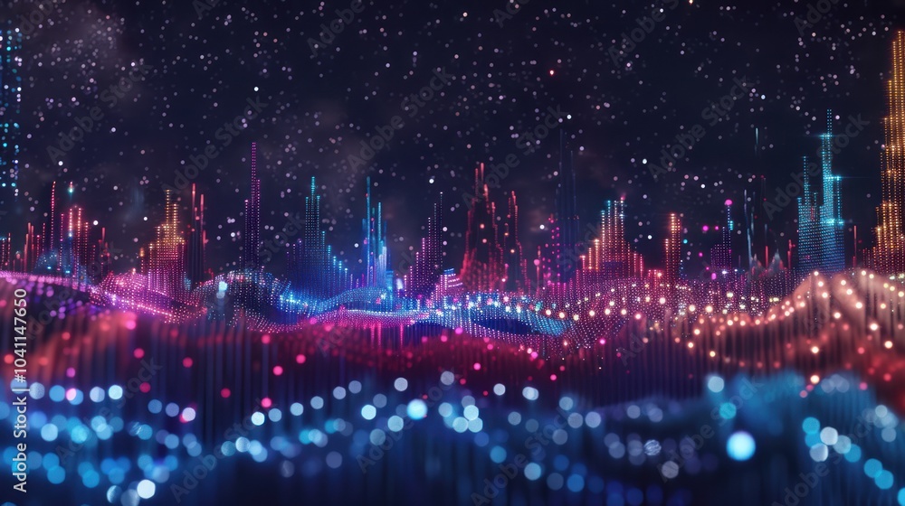 Fototapeta premium Digital Cityscape Illuminated by Neon Lights