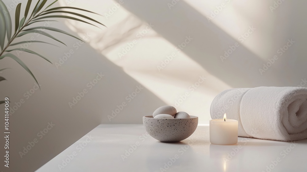Obraz premium Minimalist Spa Scene with Towel and Candle