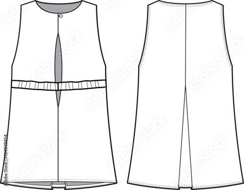 Elastic detailed sleeveless blouse technical drawing vector flat sketch