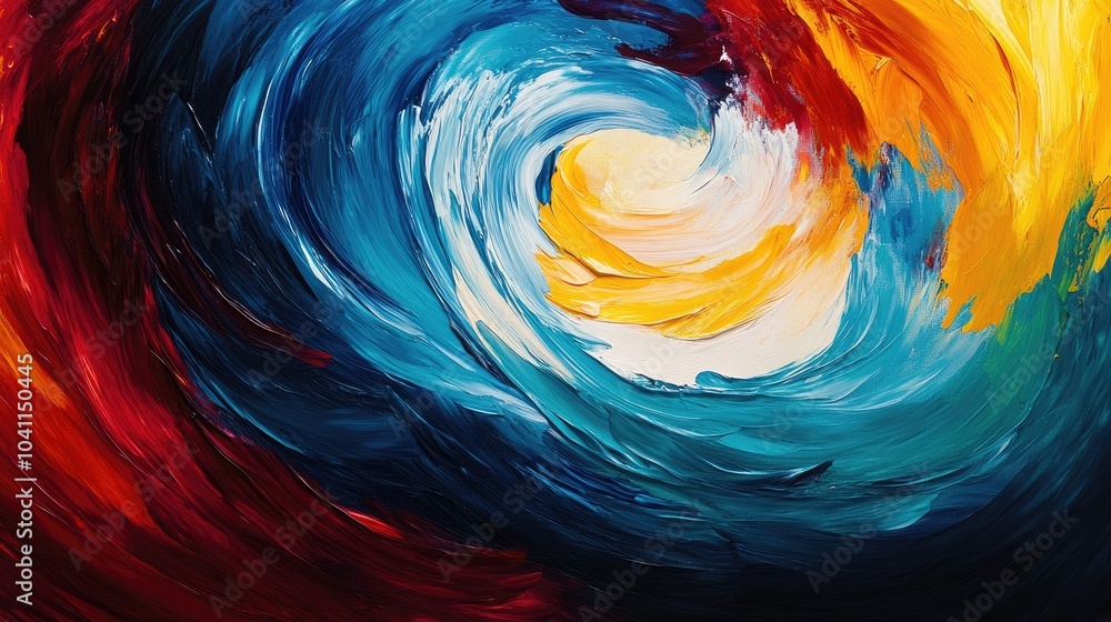 Abstract Oil Painting with Blue, Red, and Yellow Swirls Abstract Oil Painting with Blue, Red, and Yellow Swirls