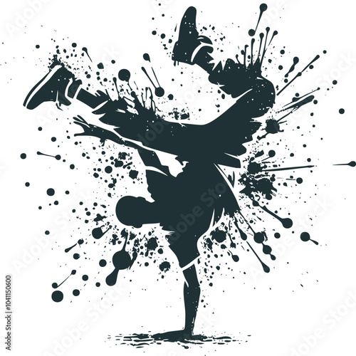 Dynamic Breakdancer in Splatter Art Style Performing Handstand