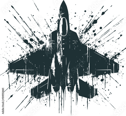 Abstract Splatter Art of a Fighter Jet in Monochrome