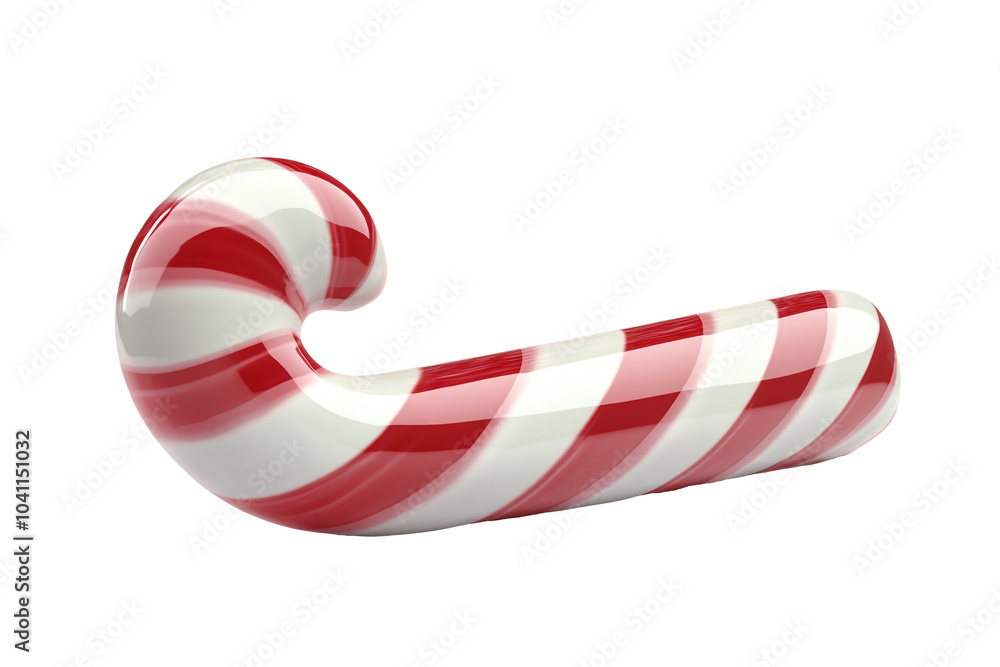 Fototapeta premium candy cane with red and white stripes and glossy texture, isolated on a transparent background 