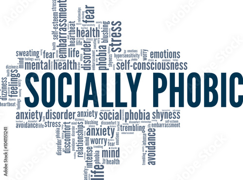 Socially Phobic word cloud conceptual design isolated on white background.