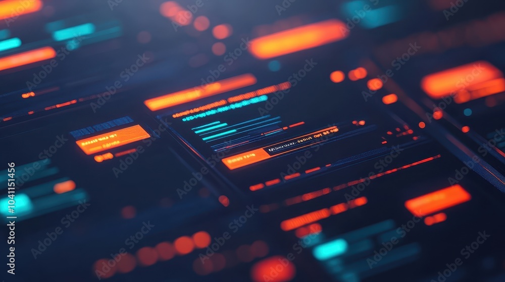 Obraz premium A vibrant digital interface featuring lines of code in a futuristic design with neon colors, perfect for tech and programming themes.