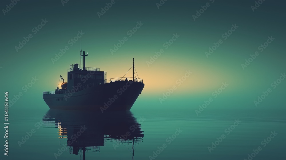 Minimalist Shipyard Scene with Reflected Ship Minimalist Shipyard Scene with Reflected Ship
