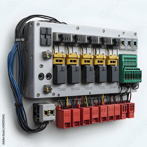 Fuse Box with Detailed Circuit Labels Shown on a Clean White Background for Electrical Engineering or Industrial Concept Designs