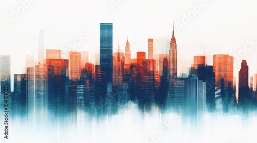 A captivating abstract skyline with soft hues of orange and blue, creating a dreamy urban atmosphere.