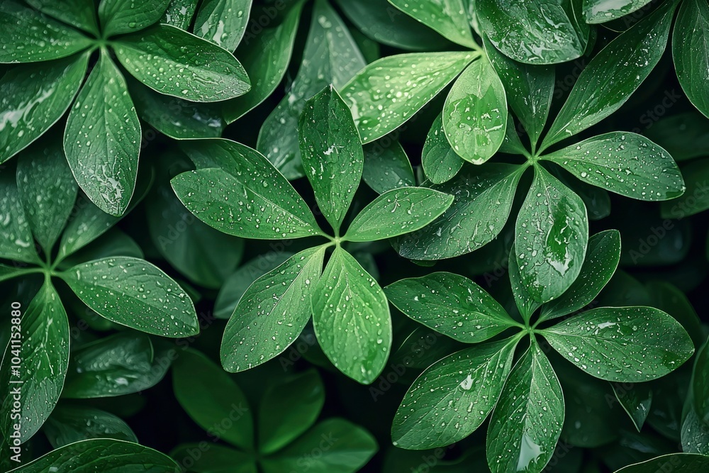 Lush Green Leaves Covered in Raindrops Lush Green Leaves Covered in Raindrops