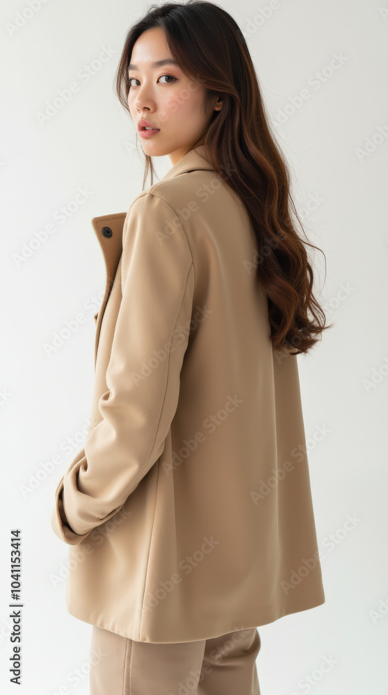 Neutral Fall Fashion Model Portrait in Stylish Outfit for Women – Elegant Coat, Jacket, and Layered Look for Autumn Fashion Photography Neutral Fall Fashion Model Portrait in Stylish Outfit for Women – Elegant Coat, Jacket, and Layered Look for Autumn Fashion Photography