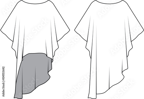 Asymmetric boat neck tshirt oversize vector flat sketch