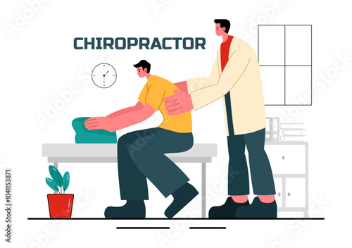 Chiropractor Vector Illustration of a Patient Undergoing Physiotherapy Rehabilitation with an Osteopathy Specialist and Receiving Natural Treatment