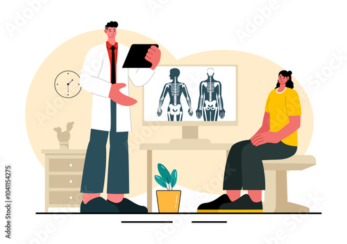 Chiropractor Vector Illustration of a Patient Undergoing Physiotherapy Rehabilitation with an Osteopathy Specialist and Receiving Natural Treatment