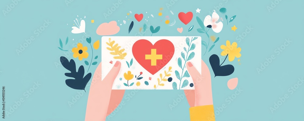 Health insurance card, cute design elements, hand holding, flat illustration Health insurance card, cute design elements, hand holding, flat illustration