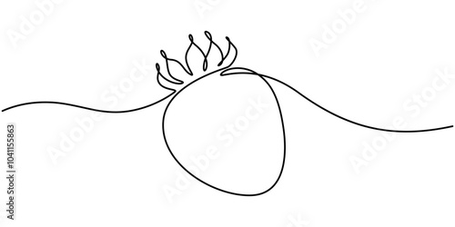 Vector illustration with continuous line drawing Strawberries, Single continuous line drawing of organic strawberry for fruit icon fresh berries fruitage concept, One line drawing of a strawberry