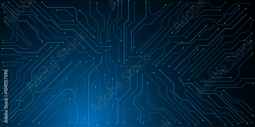 Vector technology lines circuit and dots on blue background