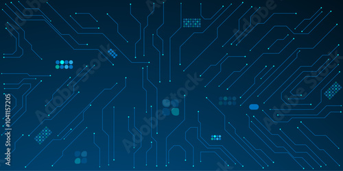 Vector technology lines circuit and dots on blue background