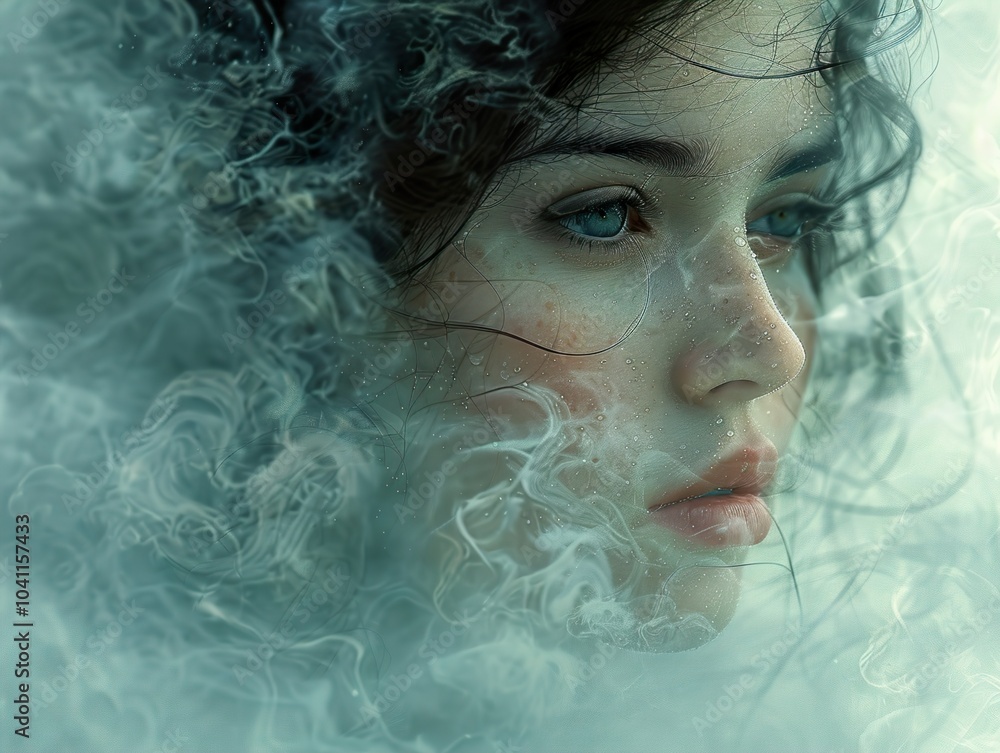 Dreamy Portrait of a Woman in Fog Dreamy Portrait of a Woman in Fog