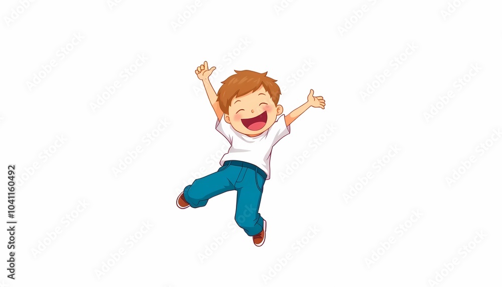 Floated Overjoyed Boy Jumping with Happiness on white Background Floated Overjoyed Boy Jumping with Happiness on white Background