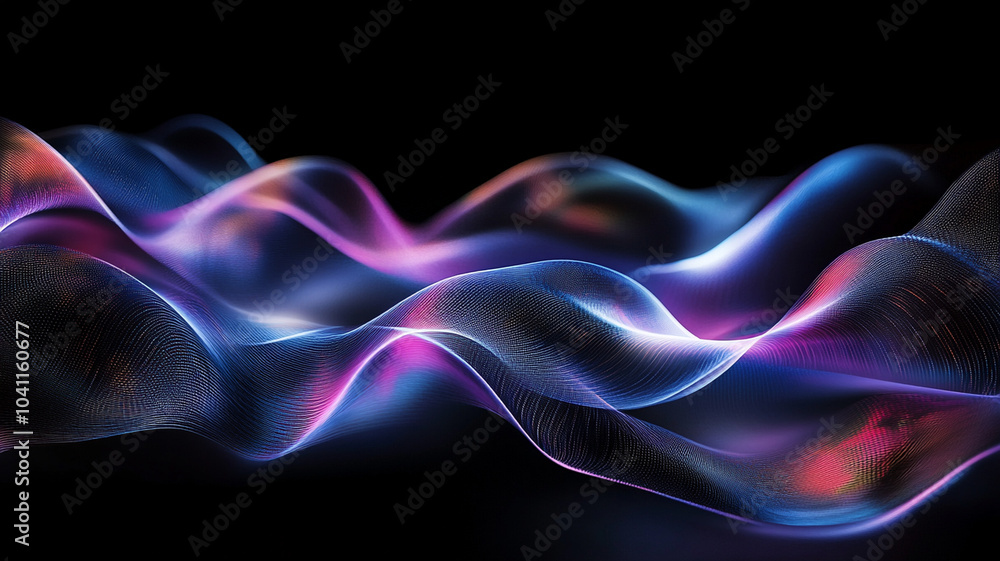 Fototapeta premium mesmerizing abstract visual of iridescent waves flowing gracefully across dark background, creating sense of depth and movement. vibrant colors evoke feeling of tranquility and wonder