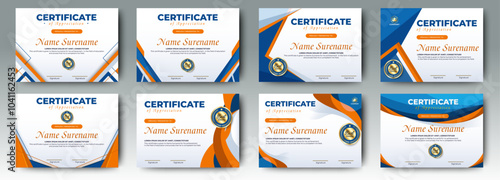 Certificates of completion template with luxury badge and modern line and shapes. Horizontal certificate For award, business, and education needs. Diploma vector template	
