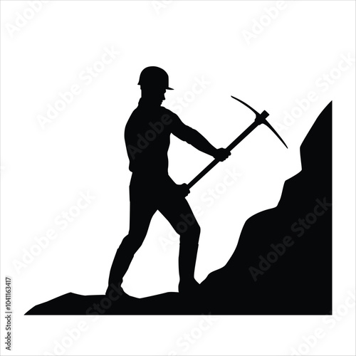 Silhouettes of miners digging rocks