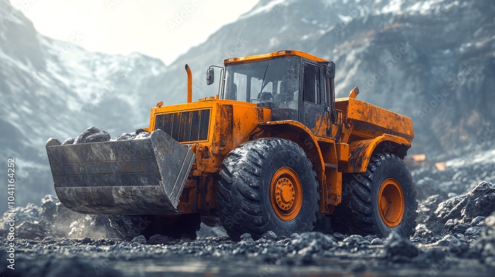 Orange Excavator Working in a Quarry Orange Excavator Working in a Quarry