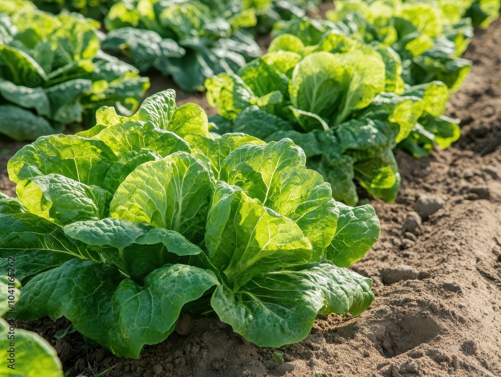 Lush Green Lettuce Plants Growing in a Field Lush Green Lettuce Plants Growing in a Field